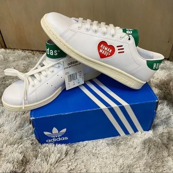Pharrell Human Made X Adidas Stan Smith White Sneakers Red Heart NWT SZ Men 7 - Picture 10 of 16